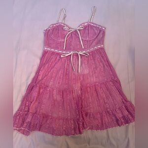 Jessica Simpson Coquette Pink Lace Dress with Bow Detail